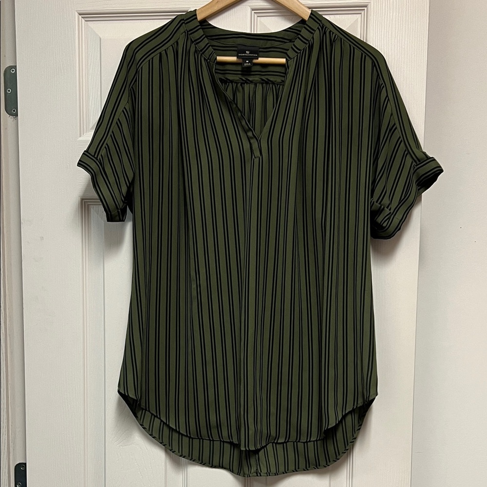 Worthington Olive and Black Striped Blouse